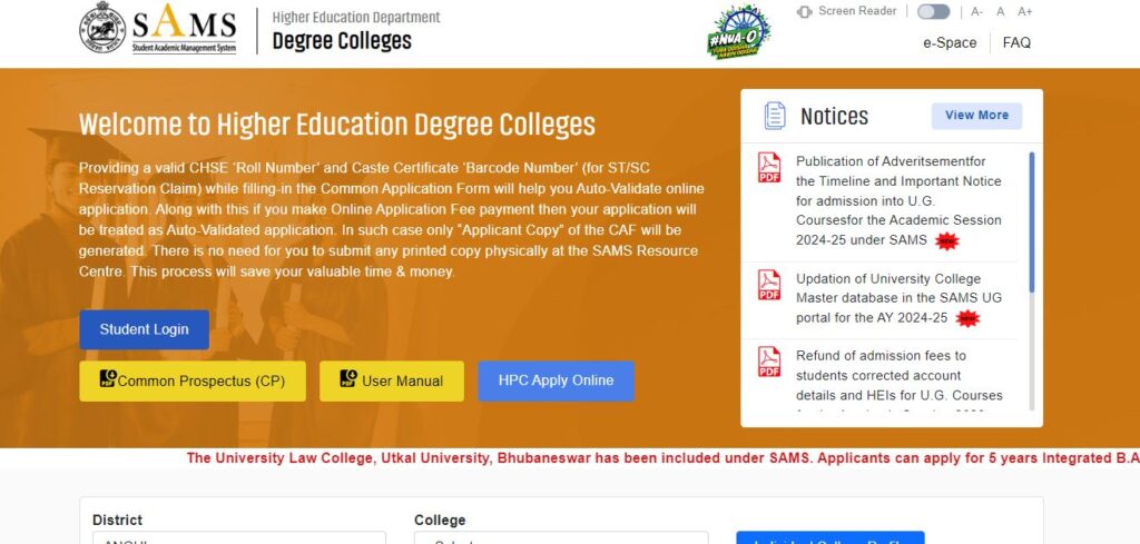 SAMS Odisha +3 Admission